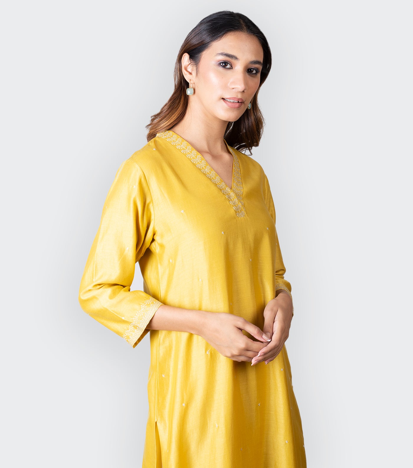 Yellow Embroidered Chanderi Kurta