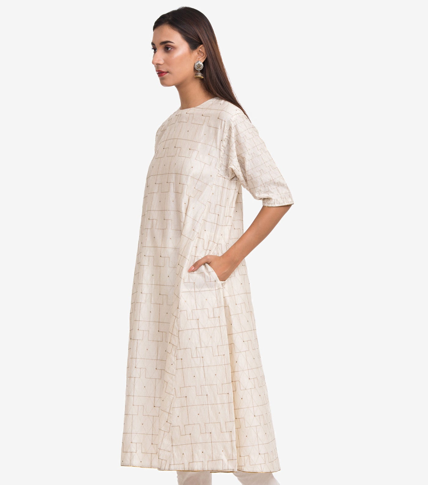 Off-White Chanderi Embroidered Kurta