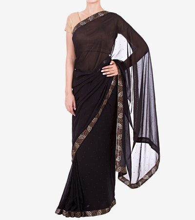 Black Silk & Georgette Embellished Saree