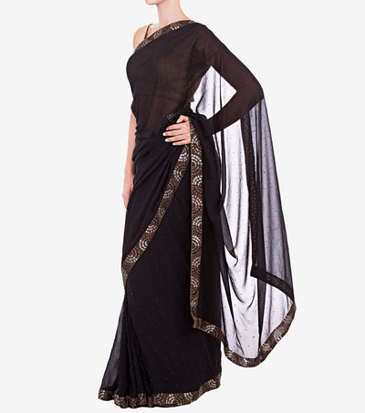 Black Silk & Georgette Embellished Saree