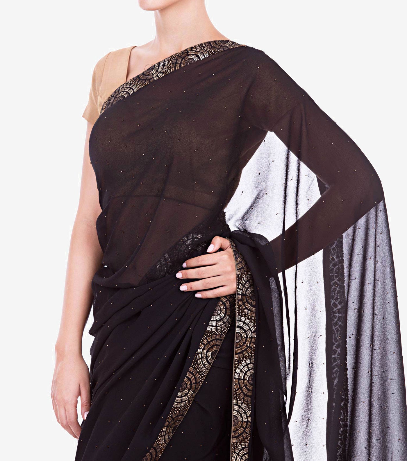 Black Silk & Georgette Embellished Saree