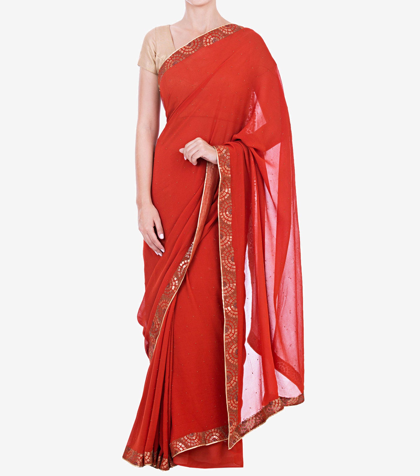 Red Embroidered Silk & Georgette Saree