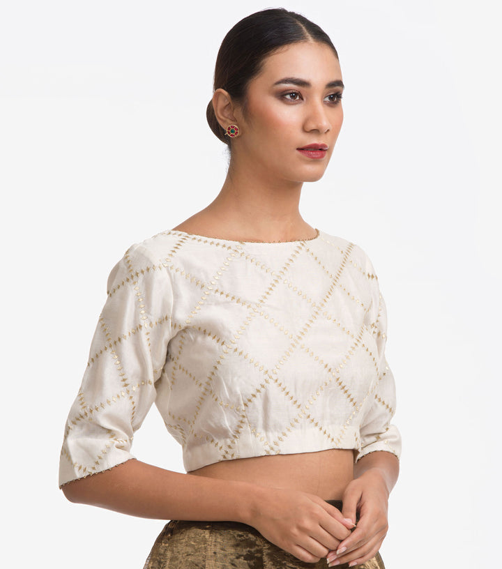 White Embroidered Chanderi Blouse