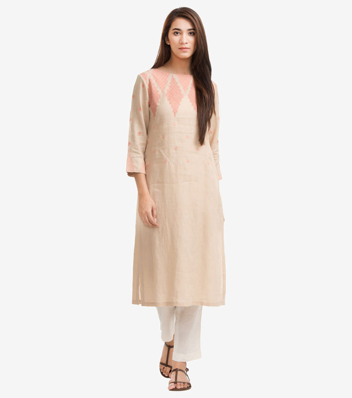 Beige Embroidered Kurta