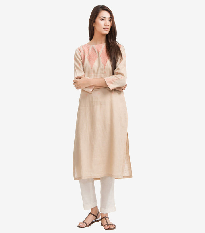 Beige Embroidered Kurta