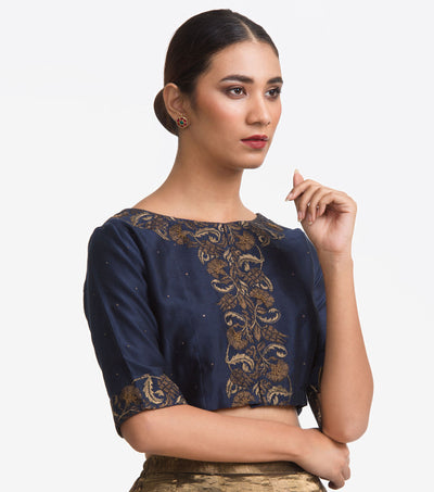 Navy blue Embroidered Chanderi Blouse