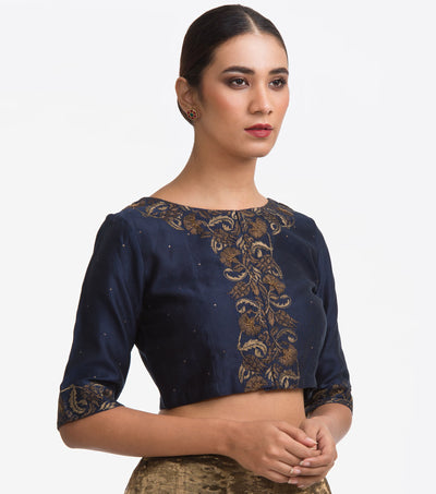 Navy Embroidered Chanderi Blouse