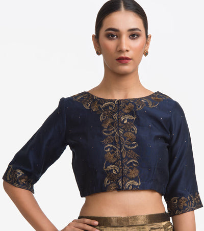 Navy blue Embroidered Chanderi Blouse