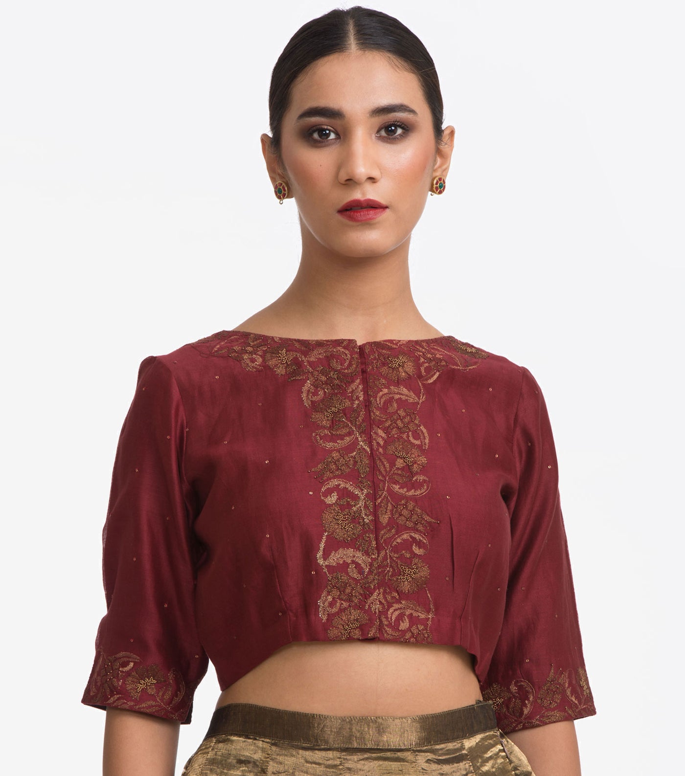 Maroon Embroidered Chanderi Blouse