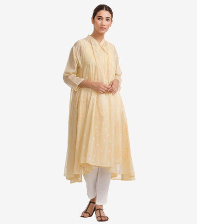 Yellow Embroidered Cotton Choga