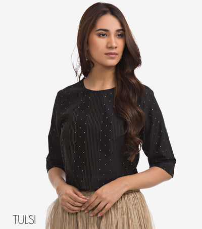 Black Sequins Embroidered Chanderi Blouse