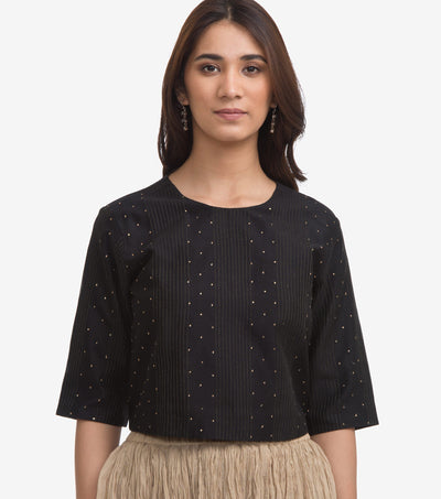 Black Sequins Embroidered Chanderi Blouse