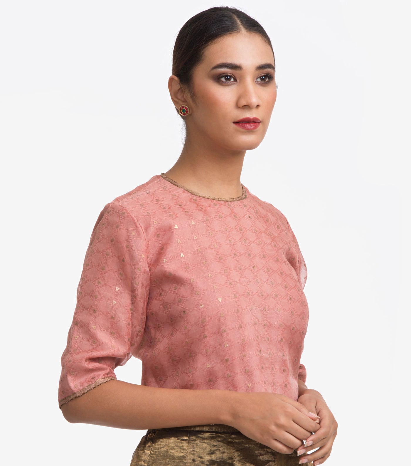 Pink Sequins Embroidered Silk Blouse