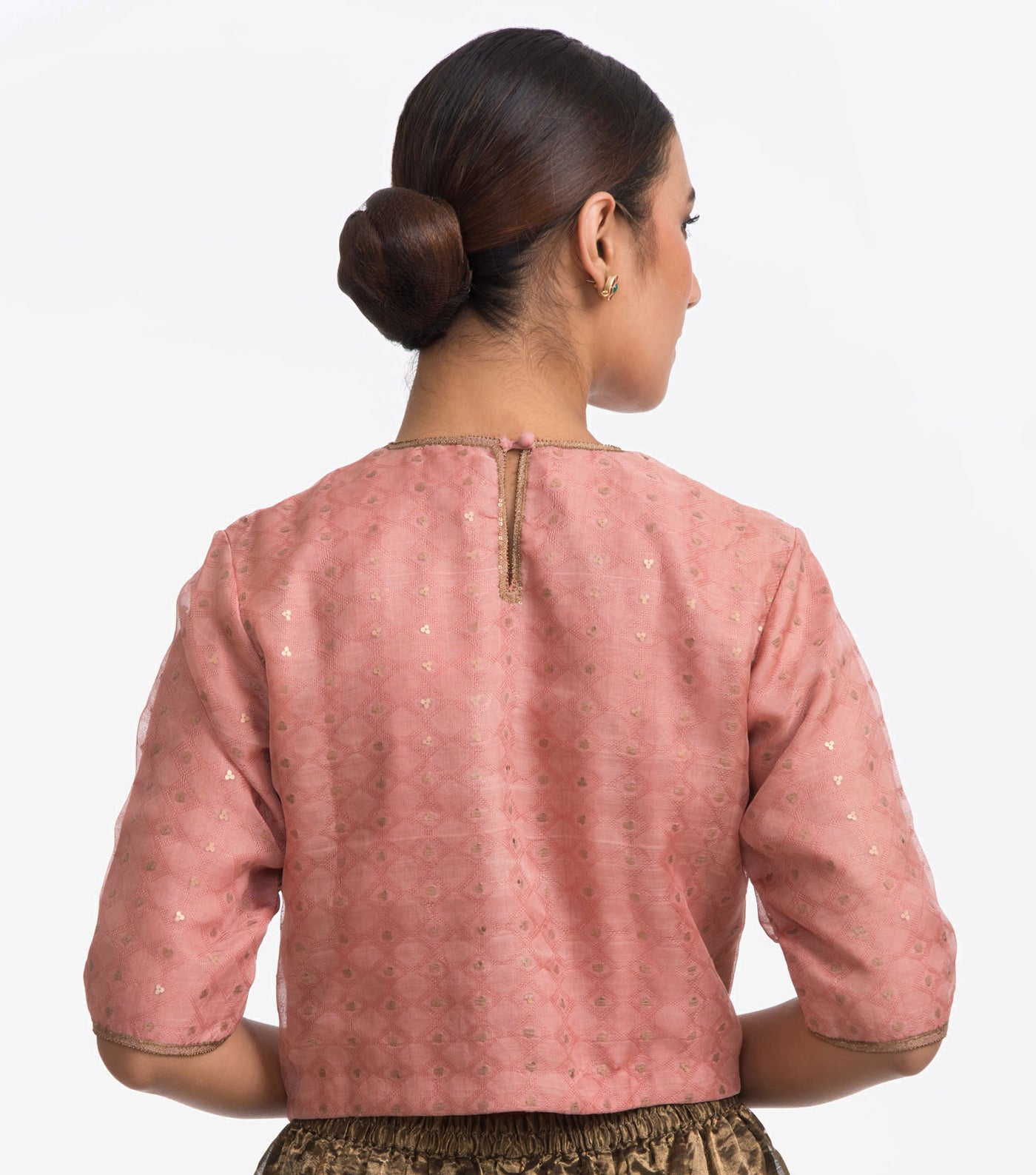 Pink Sequins Embroidered Silk Blouse
