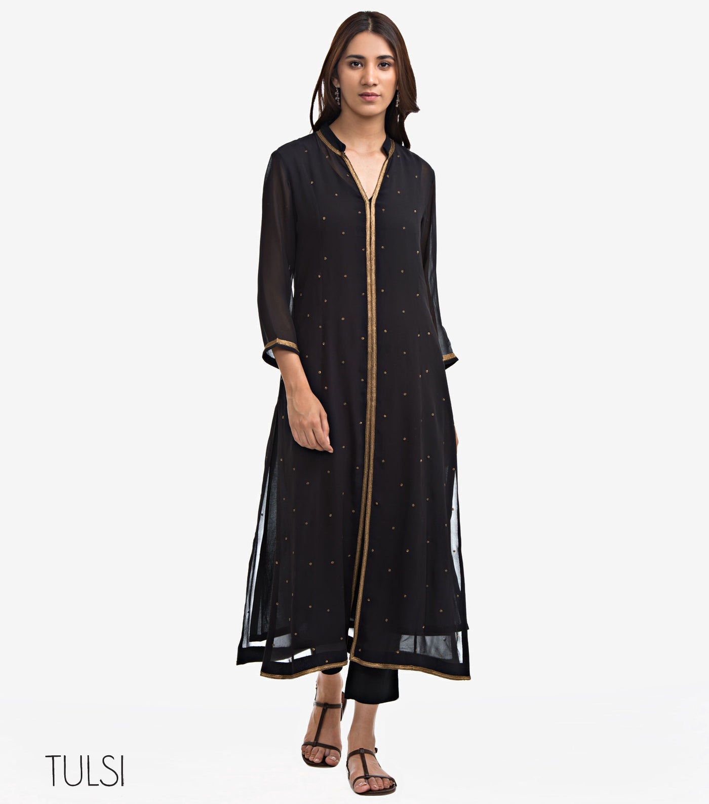 Black Embroidered Georgette Cape