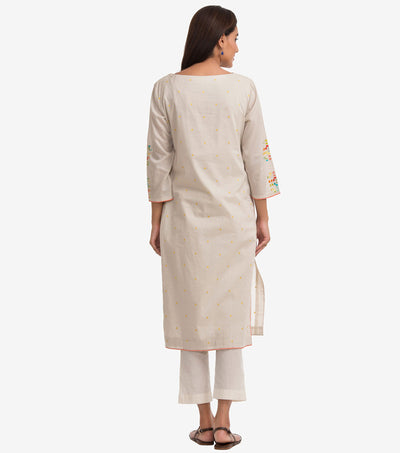 Ivory Embroidered Fine Cotton Suit Set