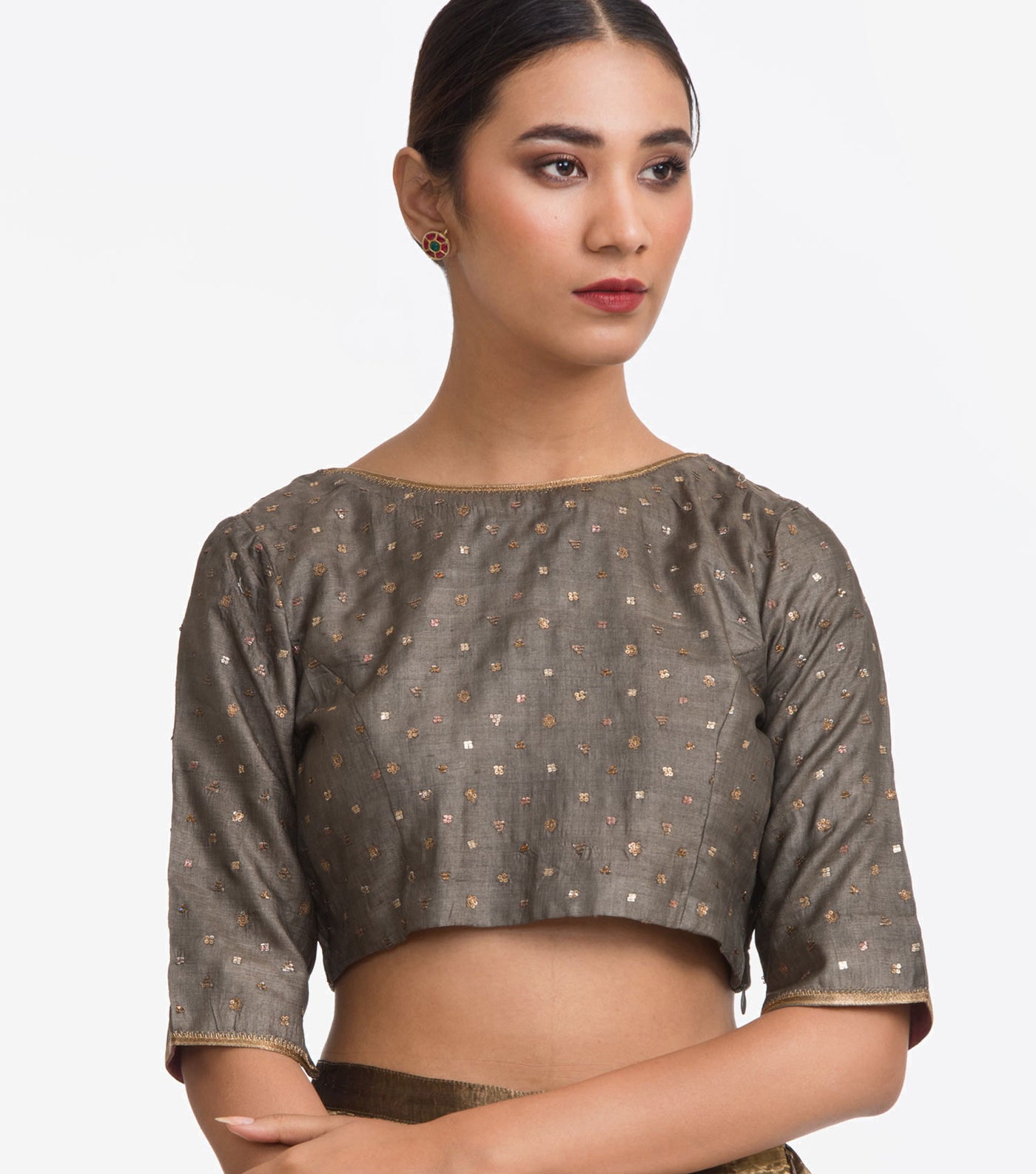 Grey Embellished Silk Blouse