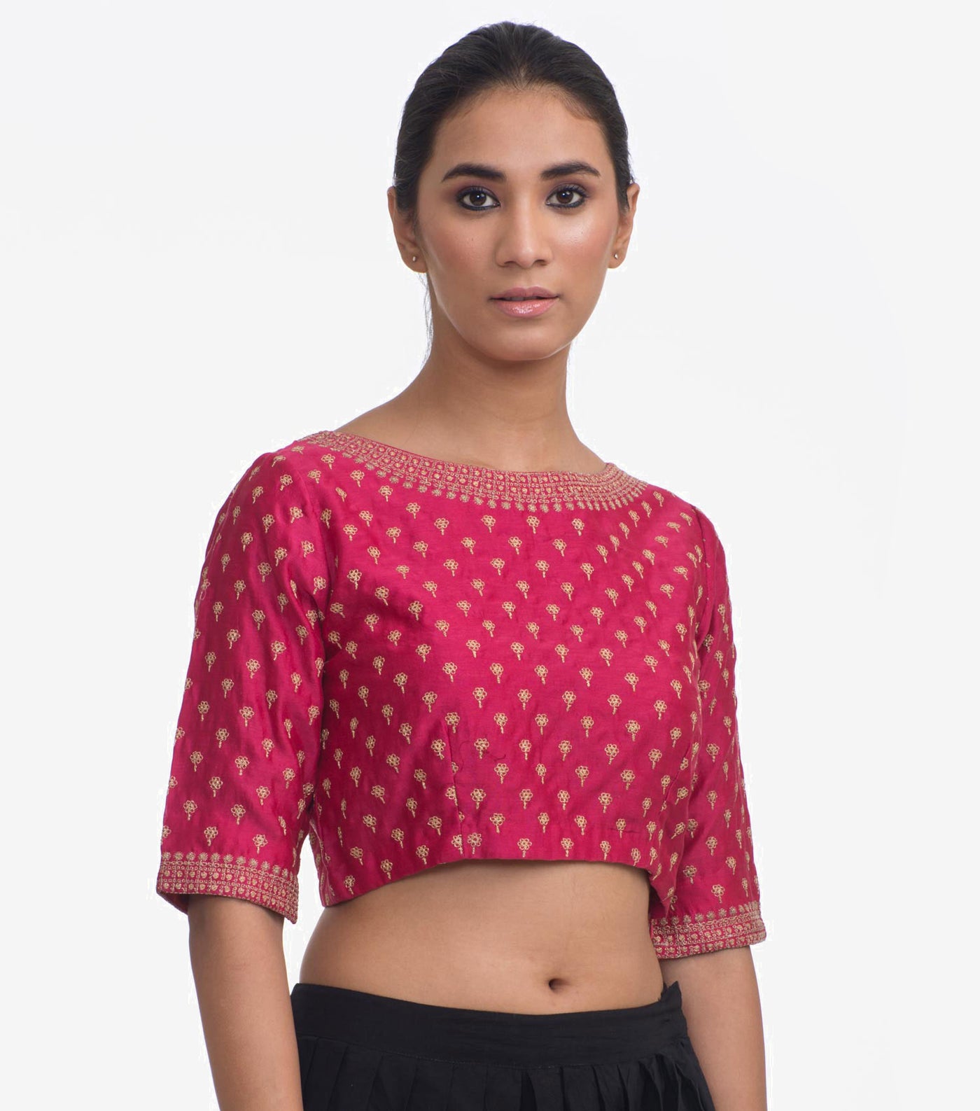 red Embroidered Chanderi Blouse