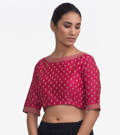 red Embroidered Chanderi Blouse