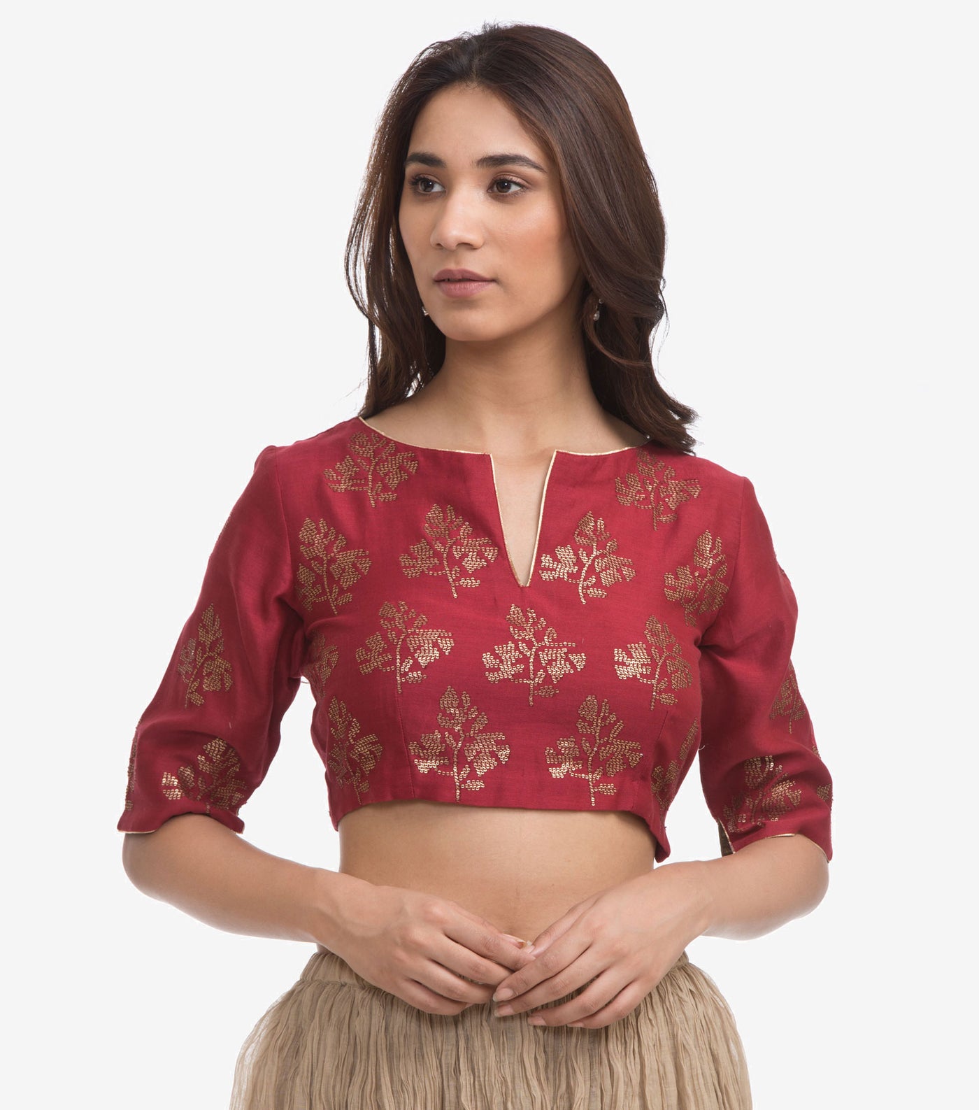 Red Embroidered Chanderi Blouse