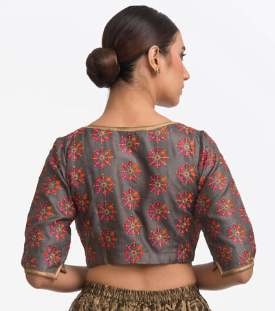 Cobalt Embroidered Silk Blouse