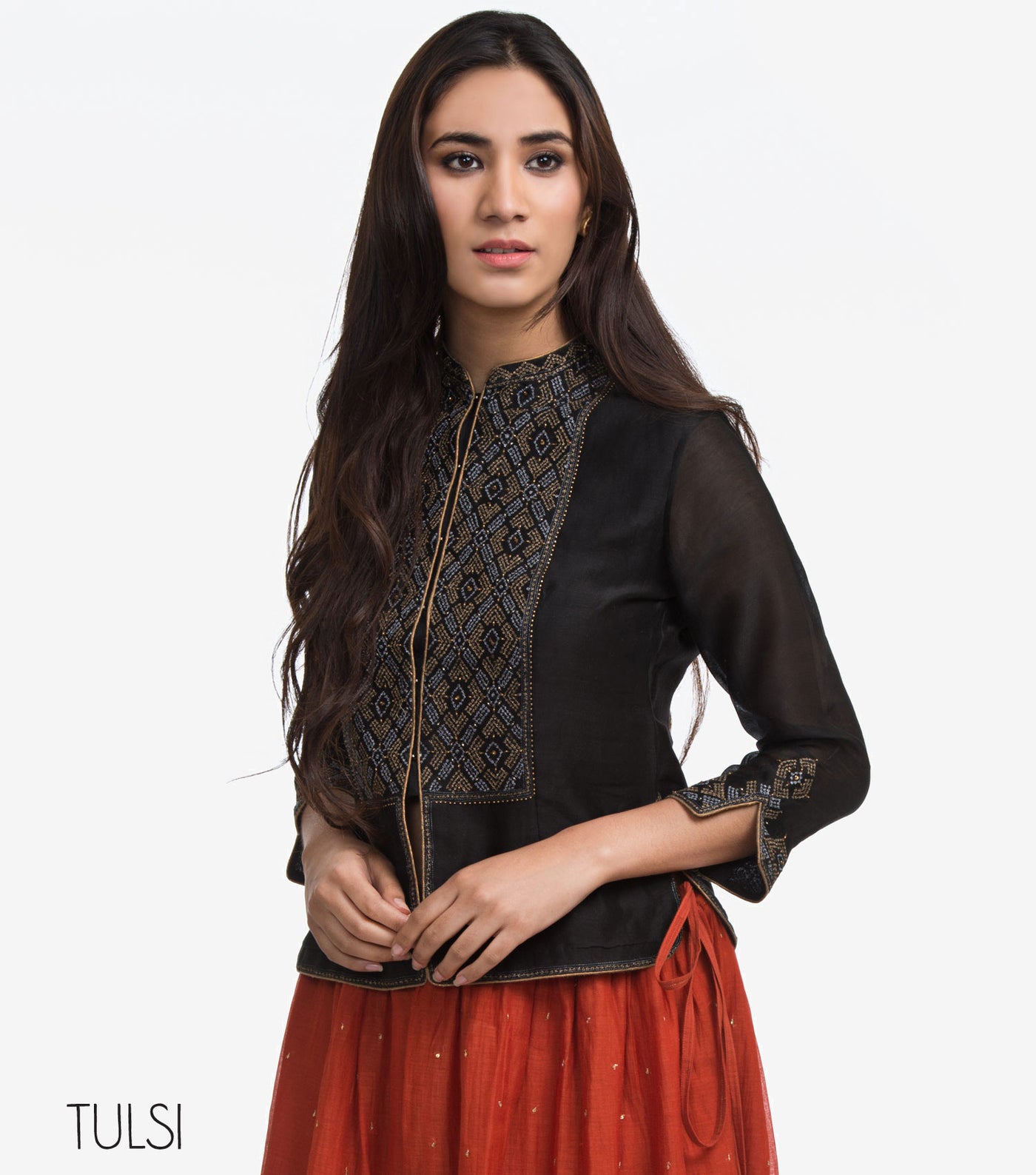 Black Embroidered Chanderi Blouse