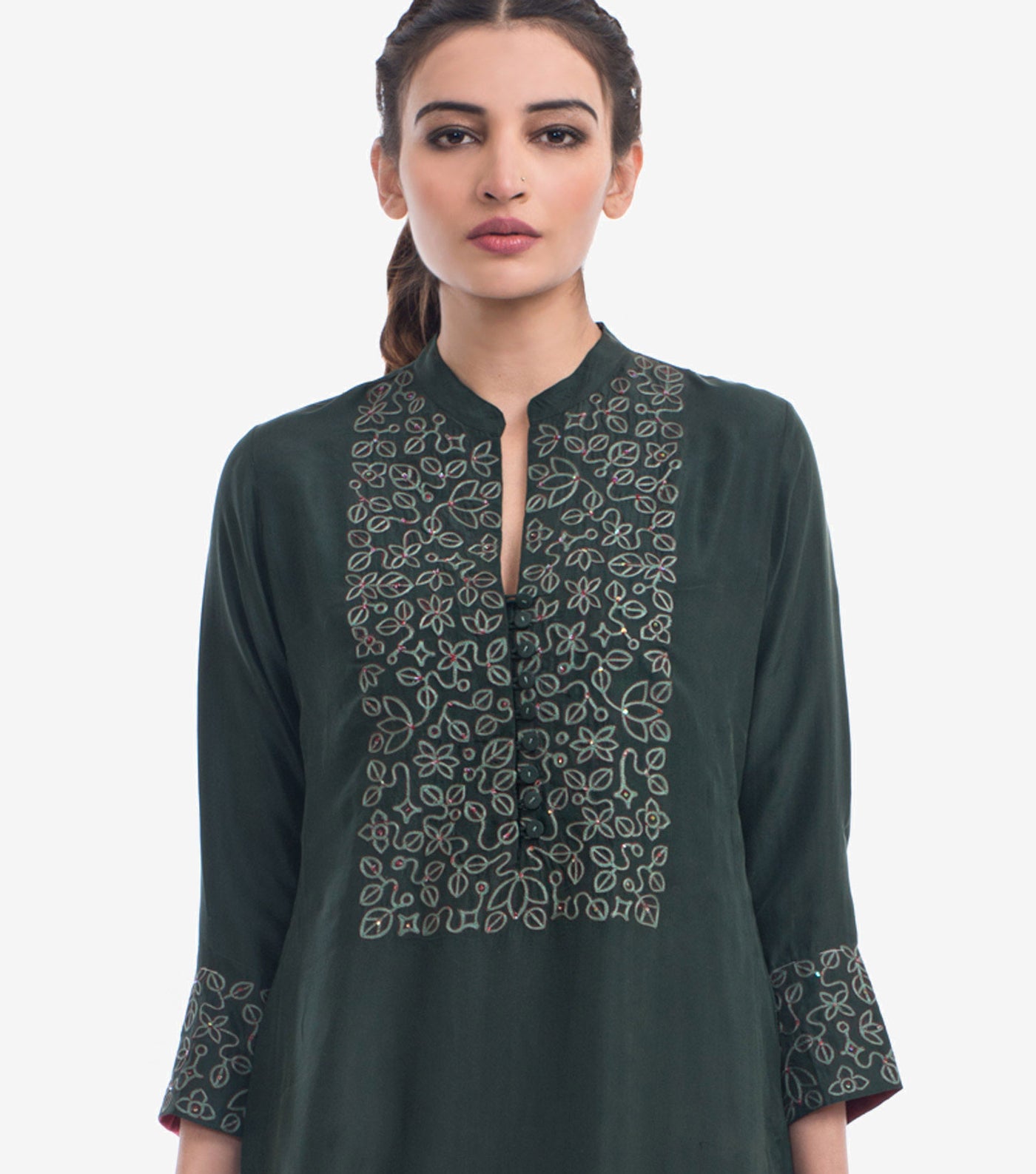 Green Zari Embroidered Silk Kurta