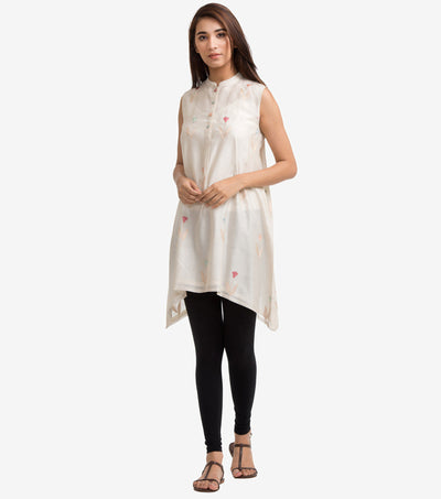 White Floral Embroidered Chanderi Tunic