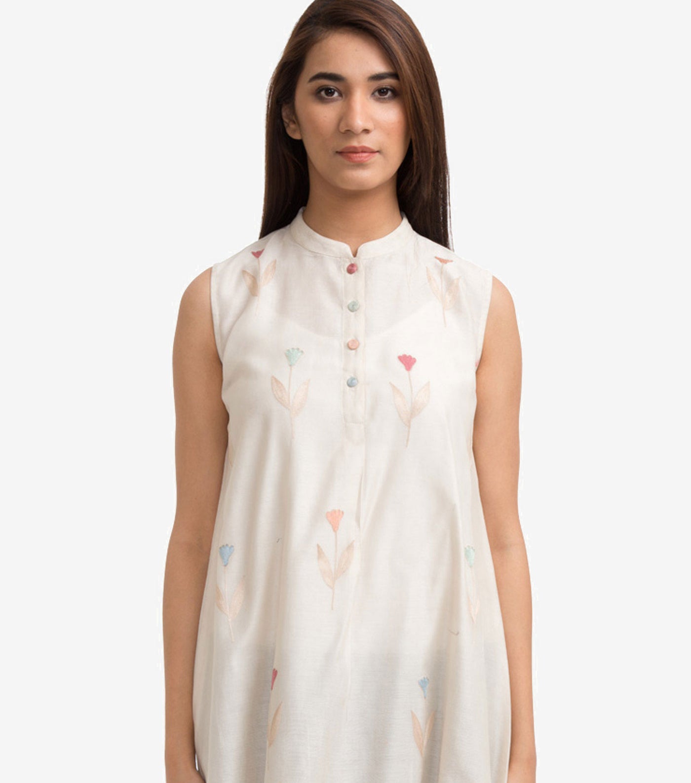 White Floral Embroidered Chanderi Tunic