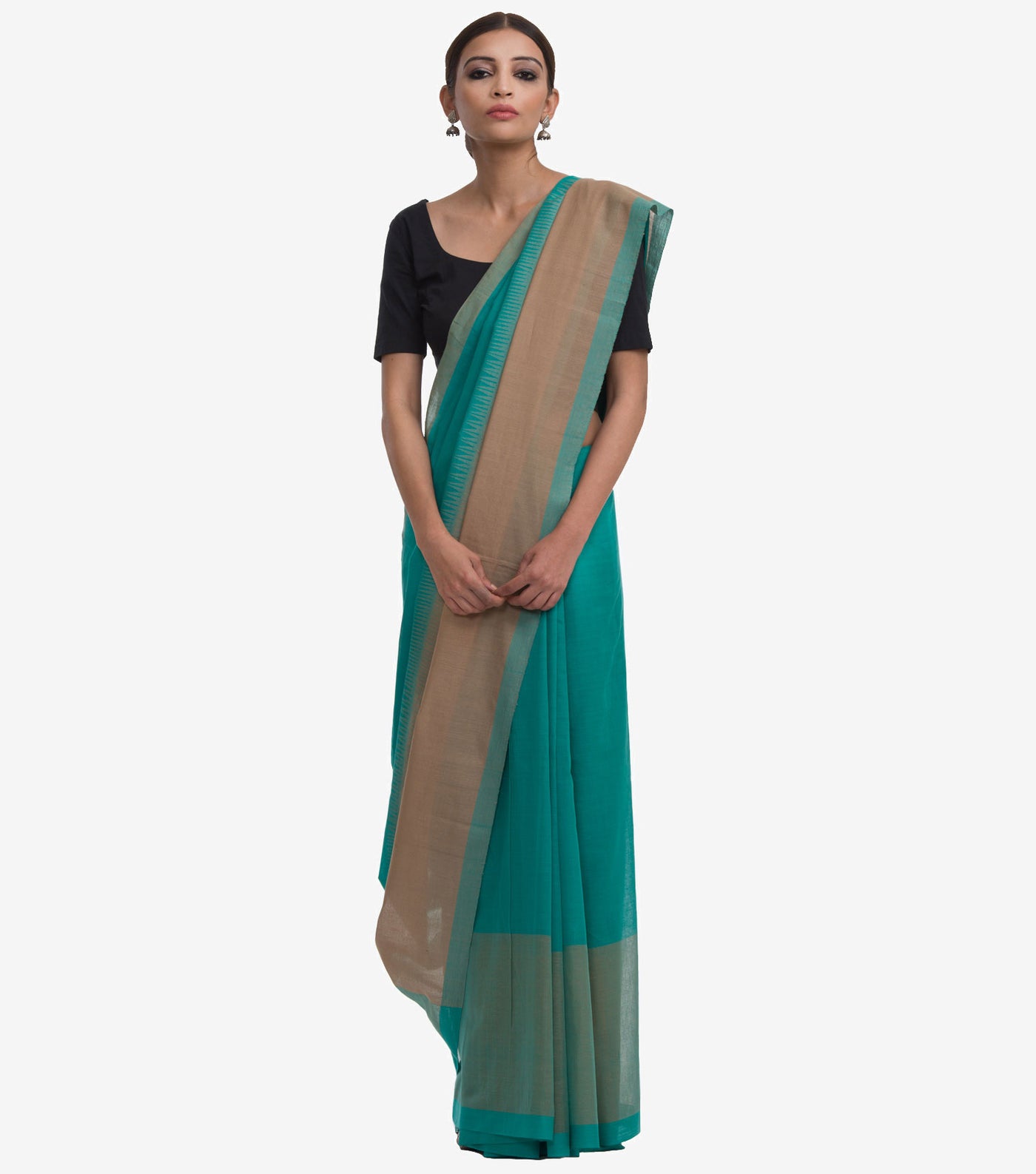 Teal green handwoven Cotton Jamdani Saree