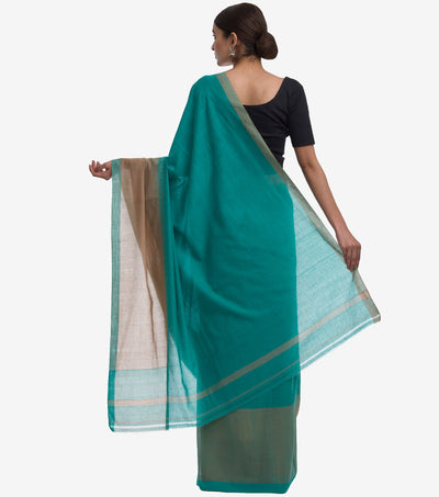 Teal green handwoven Cotton Jamdani Saree