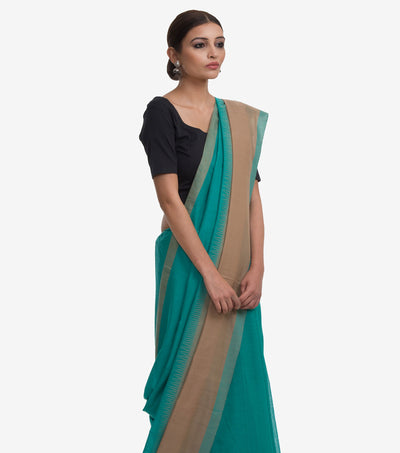 Teal green handwoven Cotton Jamdani Saree