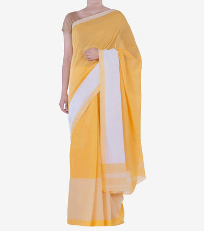 yellow handwoven Cotton Jamdani Saree