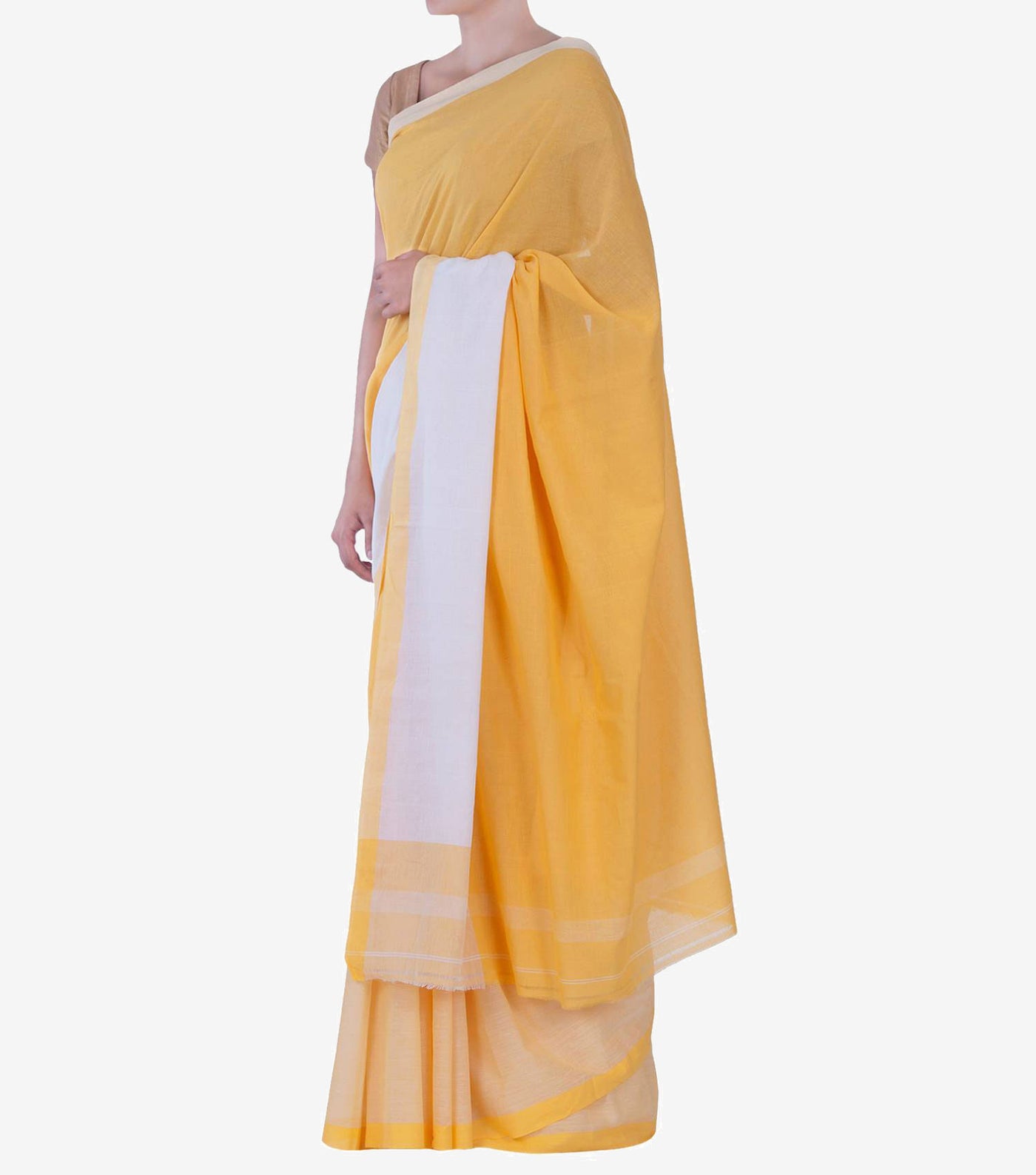 yellow handwoven Cotton Jamdani Saree