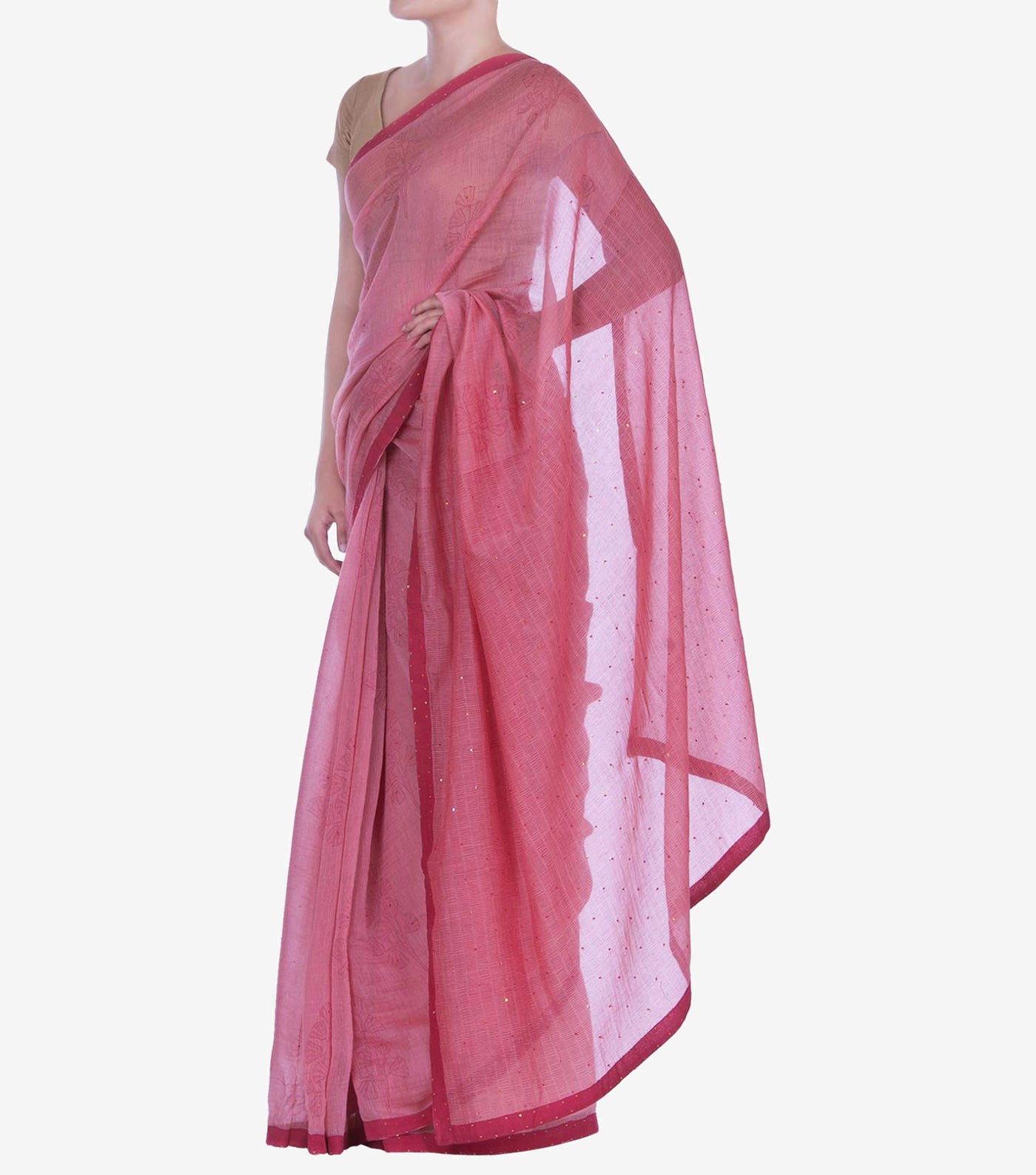 Pink Handblock Printed Chanderi Saree