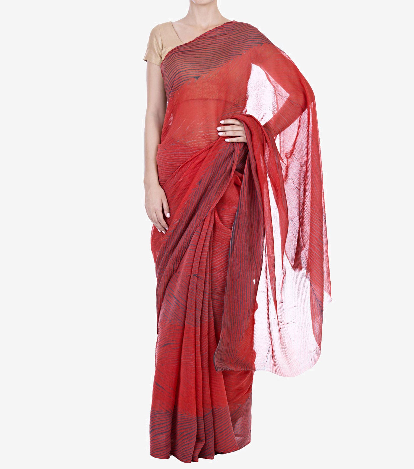 Red Shibori Dye Chanderi Saree