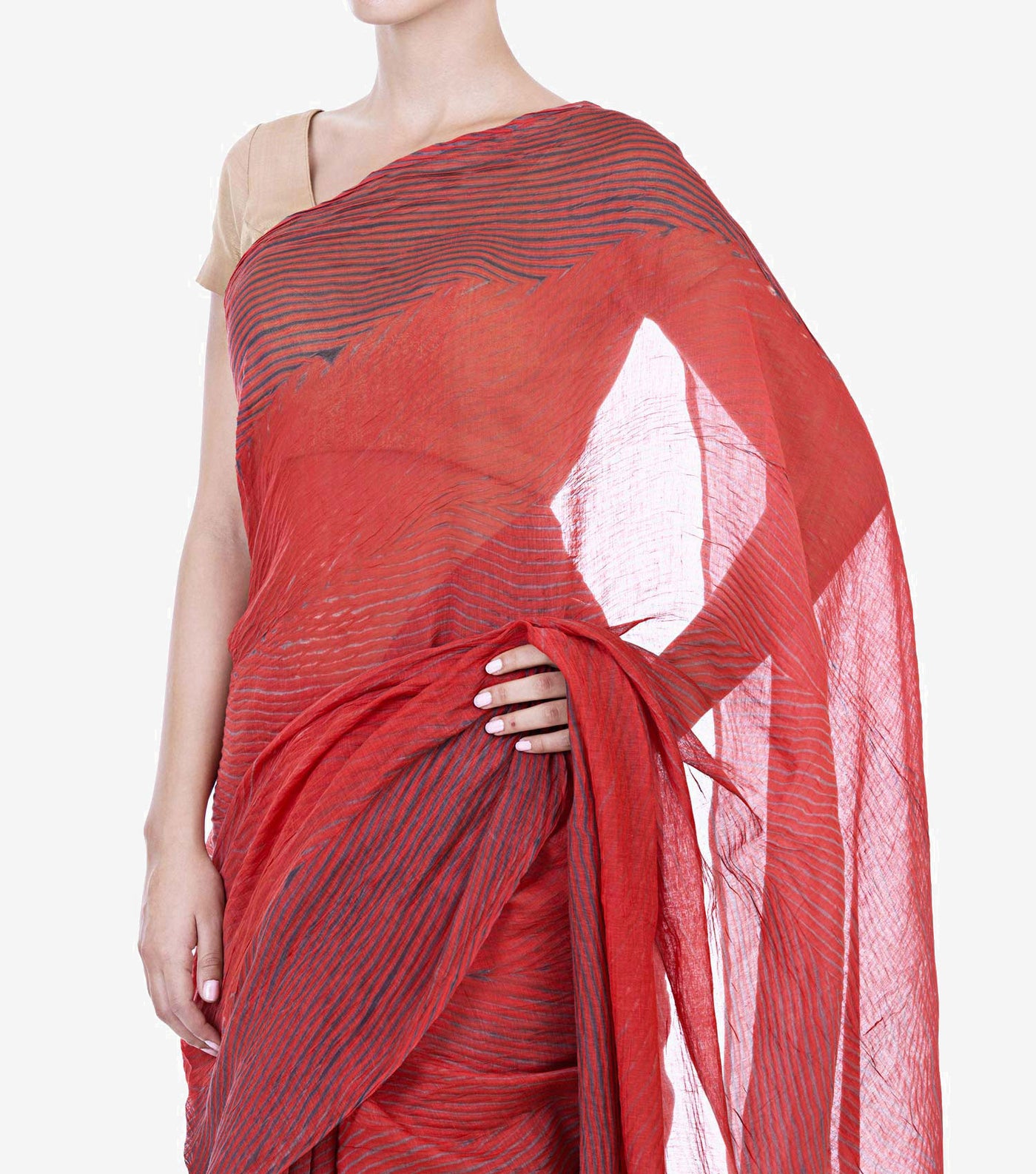 Red Shibori Dye Chanderi Saree