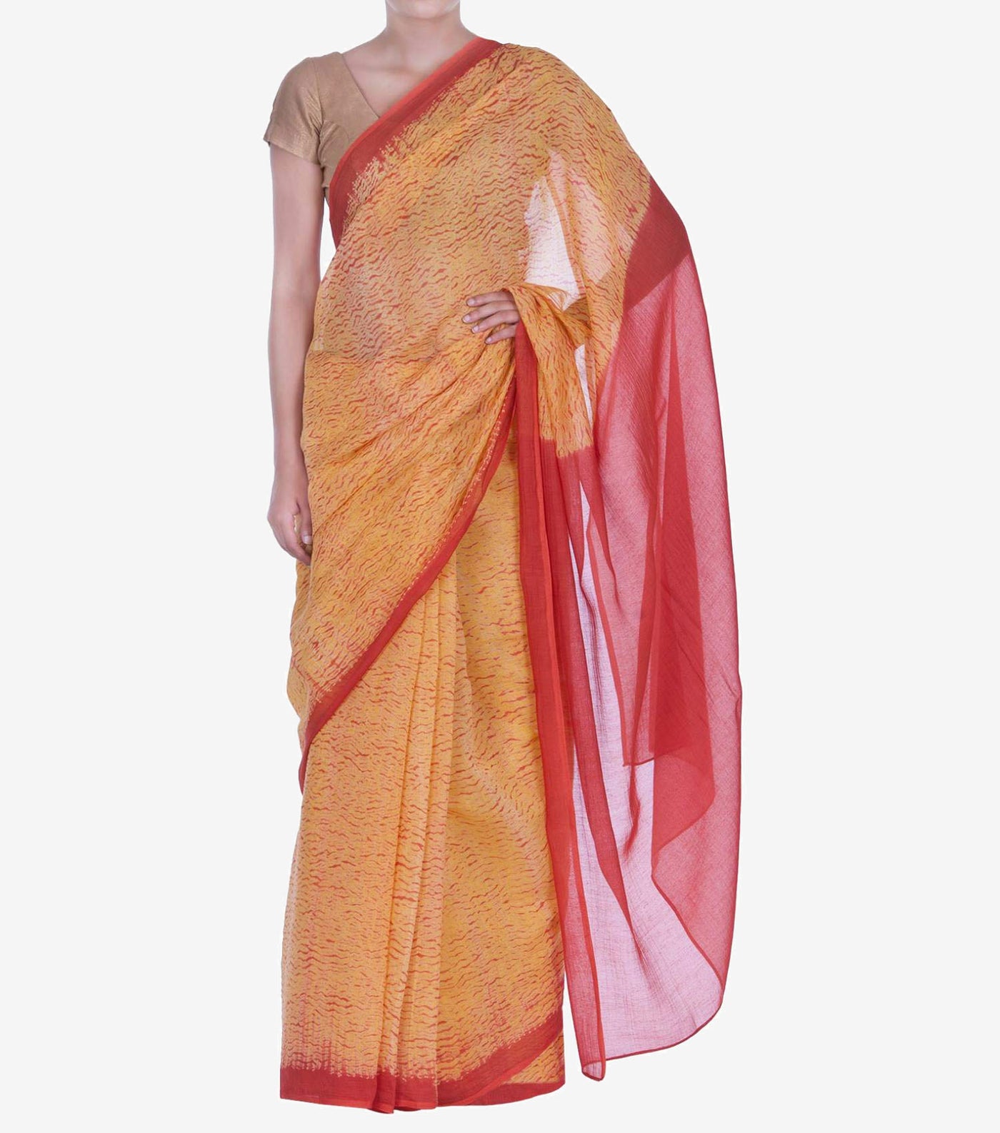 Yellow Shibori dye Chanderi Saree