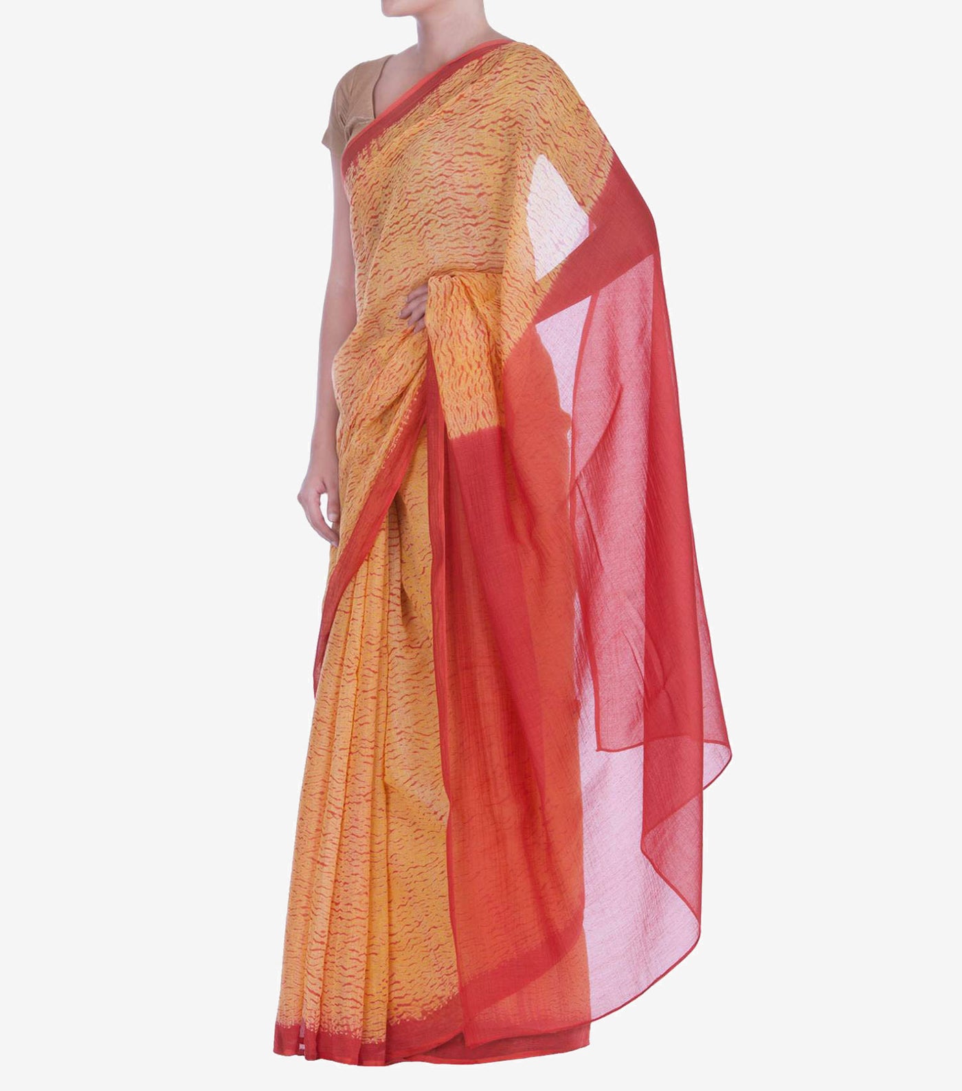 Yellow Shibori dye Chanderi Saree