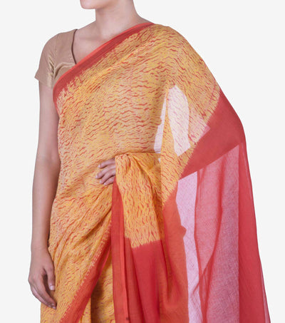 Yellow Shibori dye Chanderi Saree