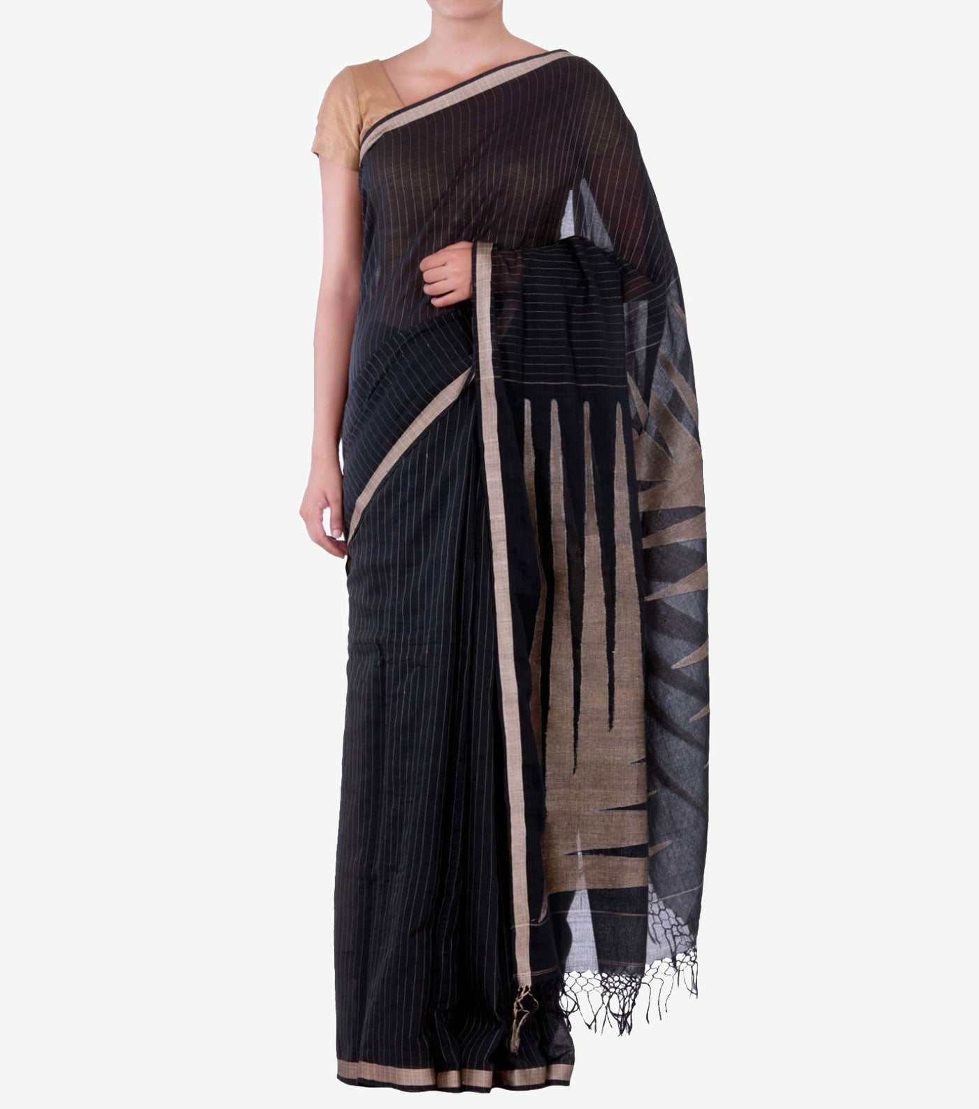 black handwoven Cotton Jamdani Saree