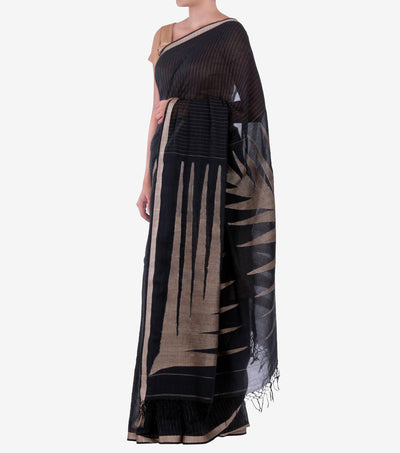 black handwoven Cotton Jamdani Saree