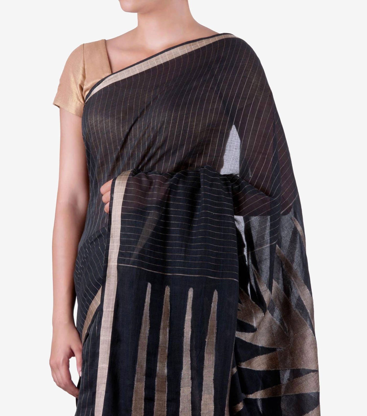 black handwoven Cotton Jamdani Saree