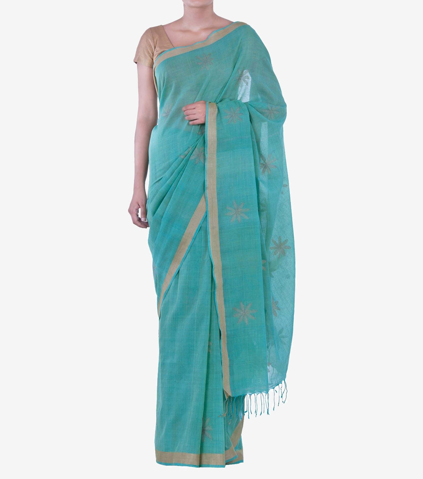 Turquoise Handwoven Cotton Saree
