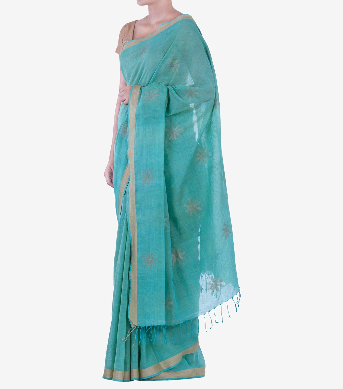 Turquoise Handwoven Cotton Saree