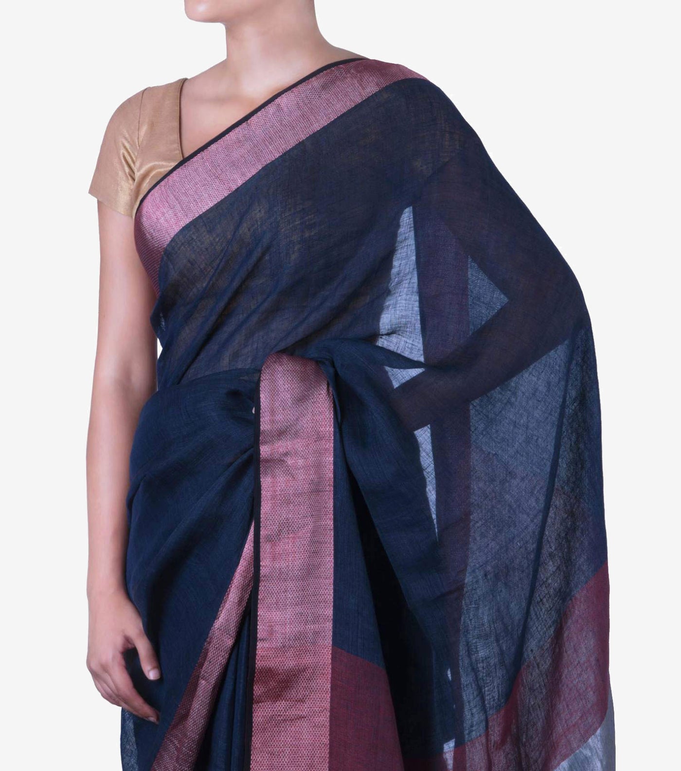 Navy blue handwoven Linen Saree