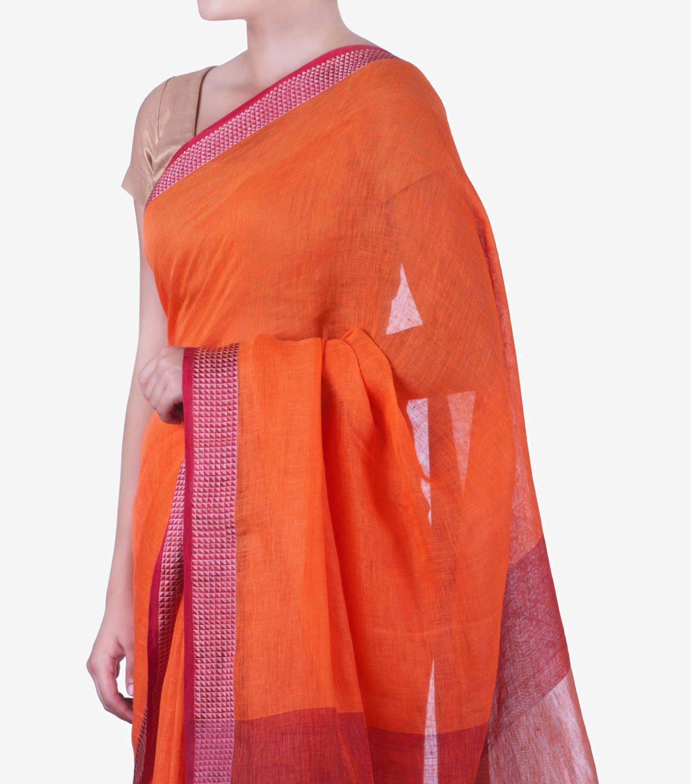 Orange Handwoven Linen Saree