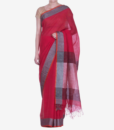 Red Handwoven Linen Saree