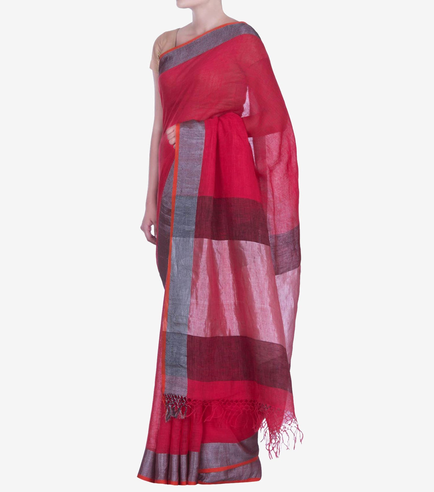 Red Handwoven Linen Saree