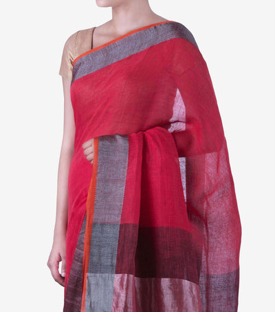 Red Handwoven Linen Saree